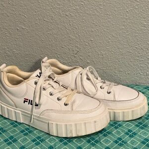 Fila White Low-Top Platform Sneakers with Subtle Logo